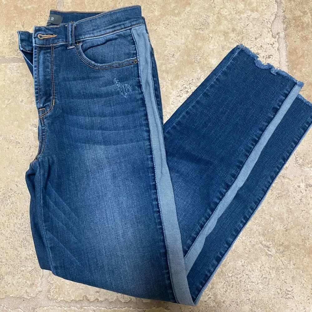 Harper High Waisted Ankle Length Jeans with Frayed Legs and Stripe Down the Side